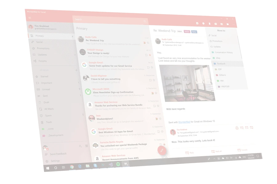 Sender avatars alongside messages in WunderMail