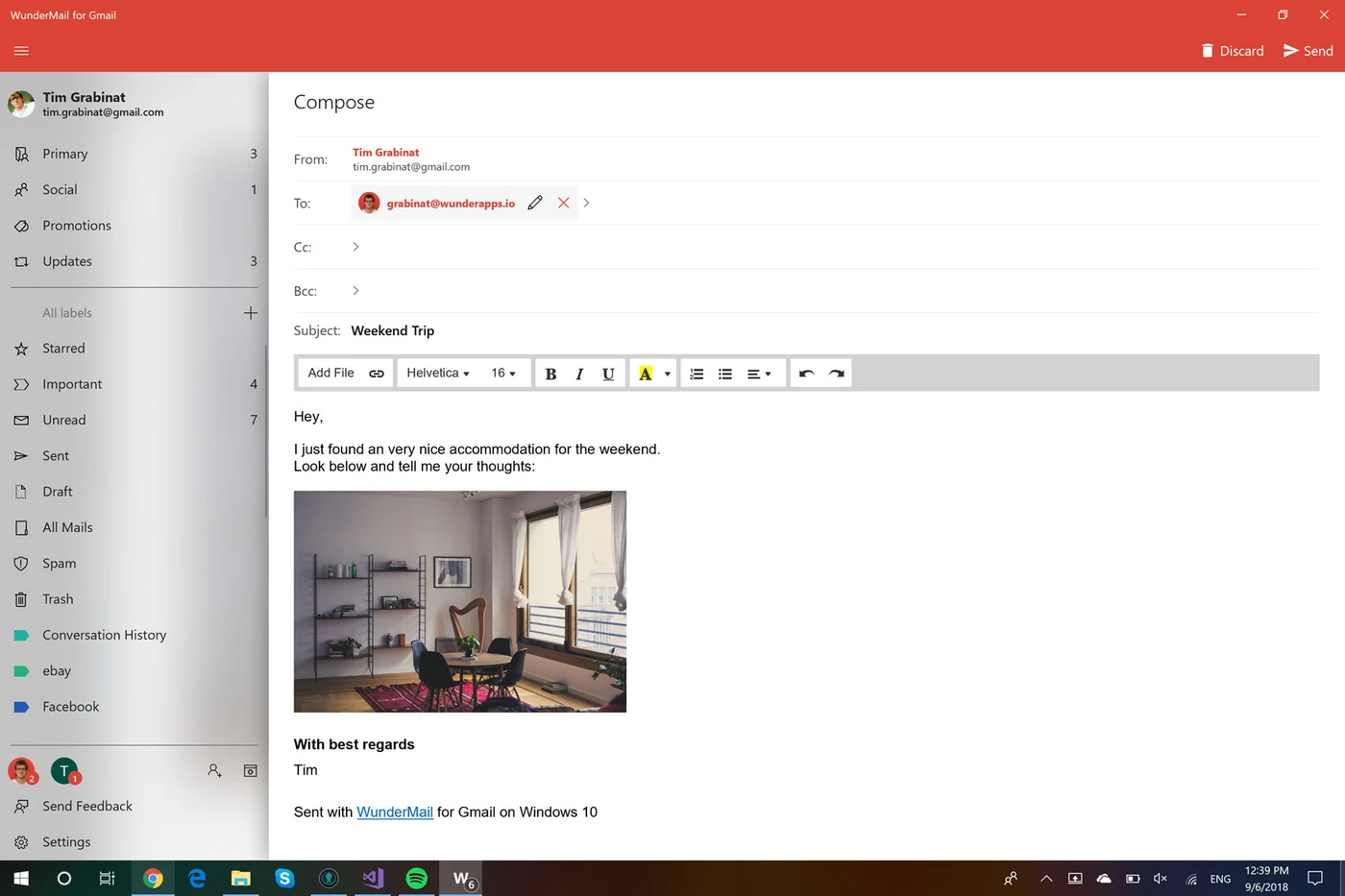 The compose window for writing an email in WunderMail