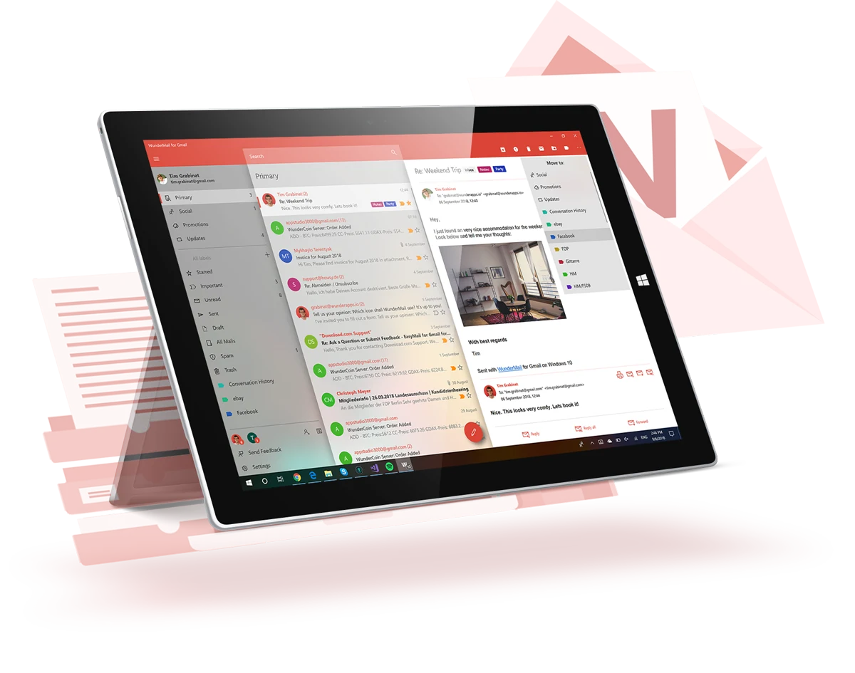 WunderMail running on a Windows Surface tablet